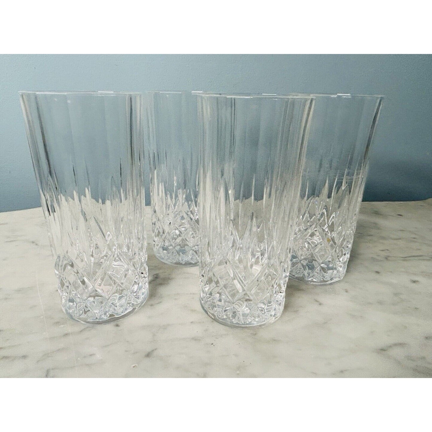 4 Royal Crystal High Ball Glasses Diamond Cut Pattern Height 5 7/8 inch Vintage