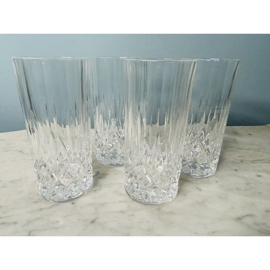 4 Royal Crystal High Ball Glasses Diamond Cut Pattern Height 5 7/8 inch Vintage