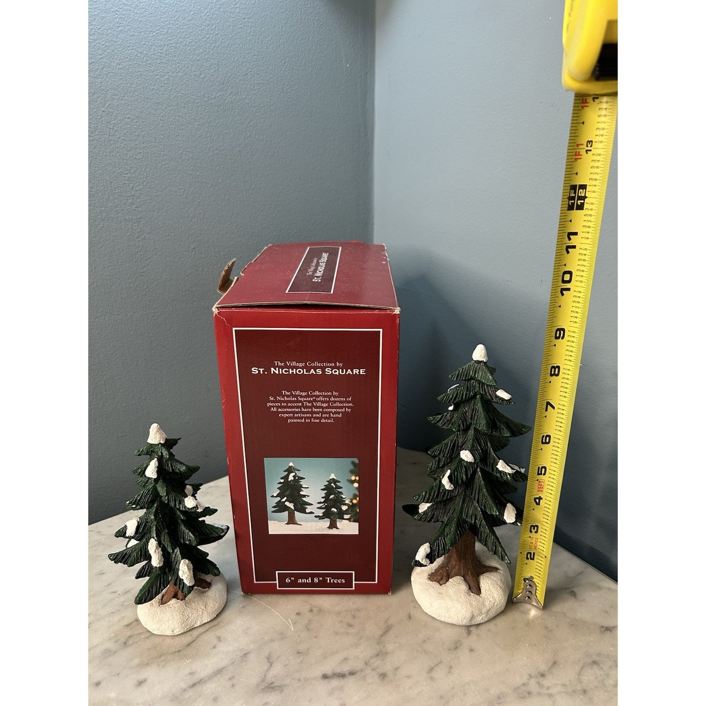 St Nicholas Square Village Collection 6" & 8" Pine Trees Hand Painted w/ Box