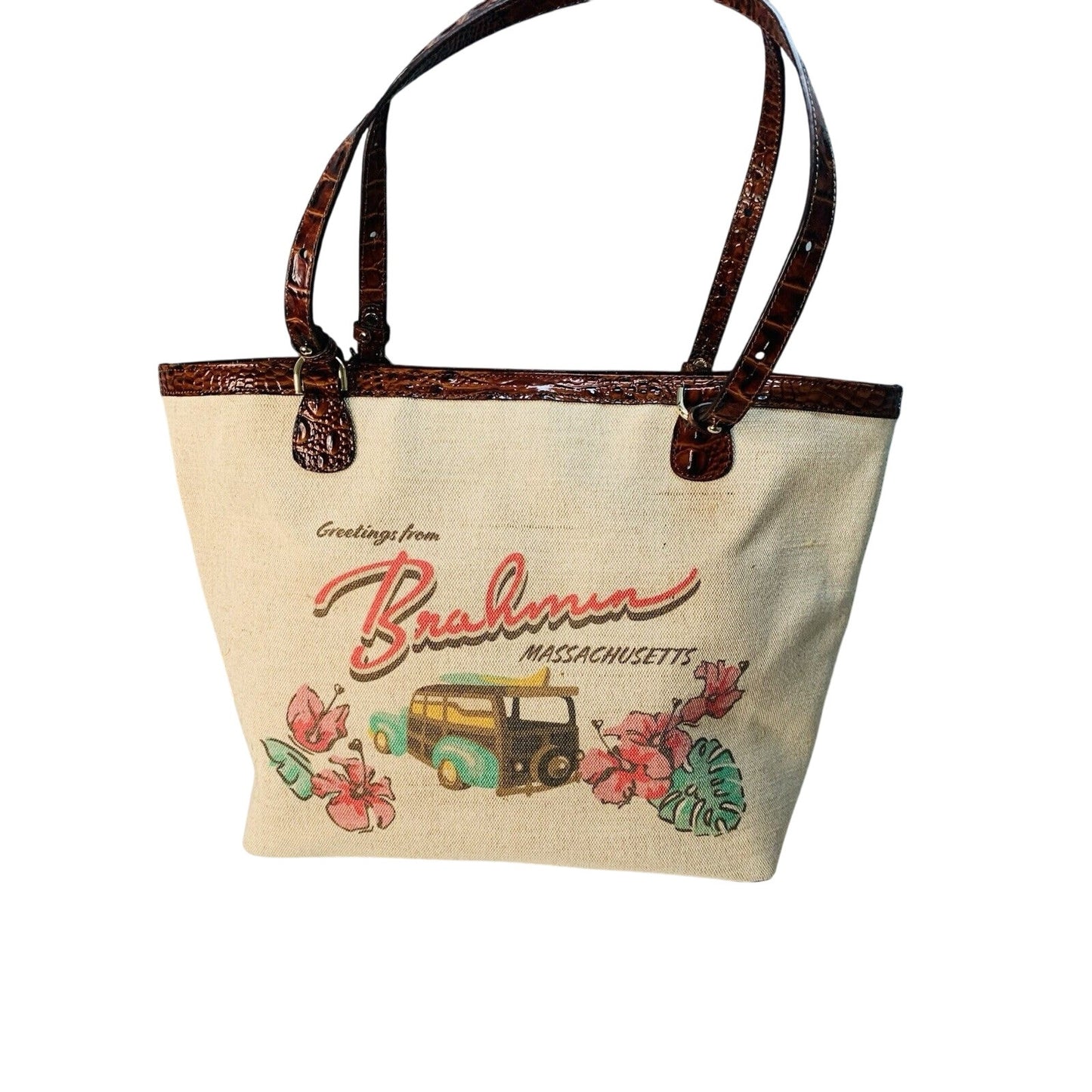 Brahmin Brooke Pecan Pipa Greeting Massachusetts Large Tote Woody New with Tags