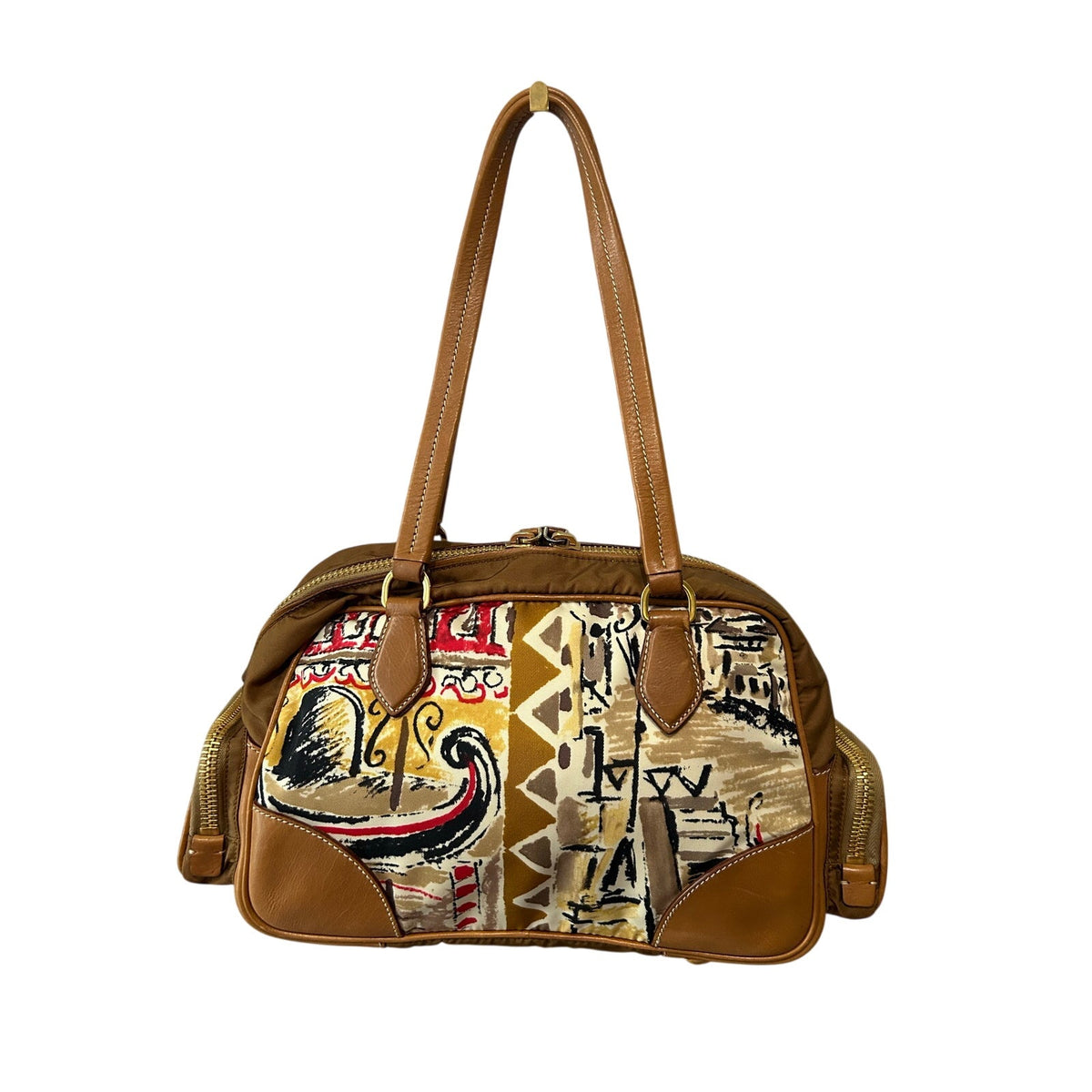 PRADA St. Venez Canapa Vintage Venice Gondola Sketch Print Bauletto Bag Satchel