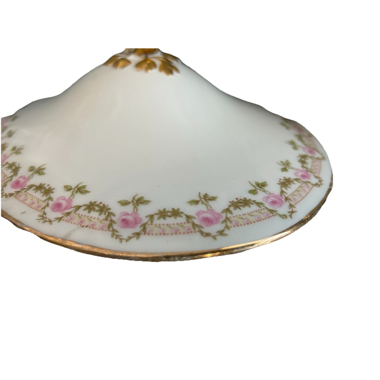 Oval Covered Serving Bowl lid Limoges Wm Guerin GUE19 Pink Roses Antique Gold