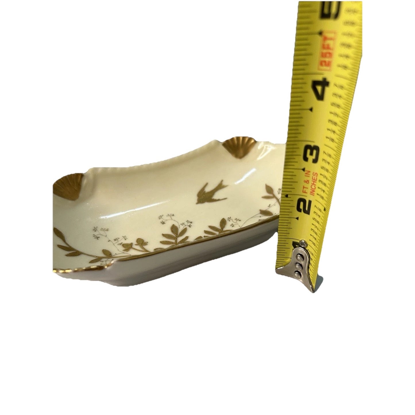 Antique Haviland Limoges France Rectangular White Gold Tray Bird Shells 1889