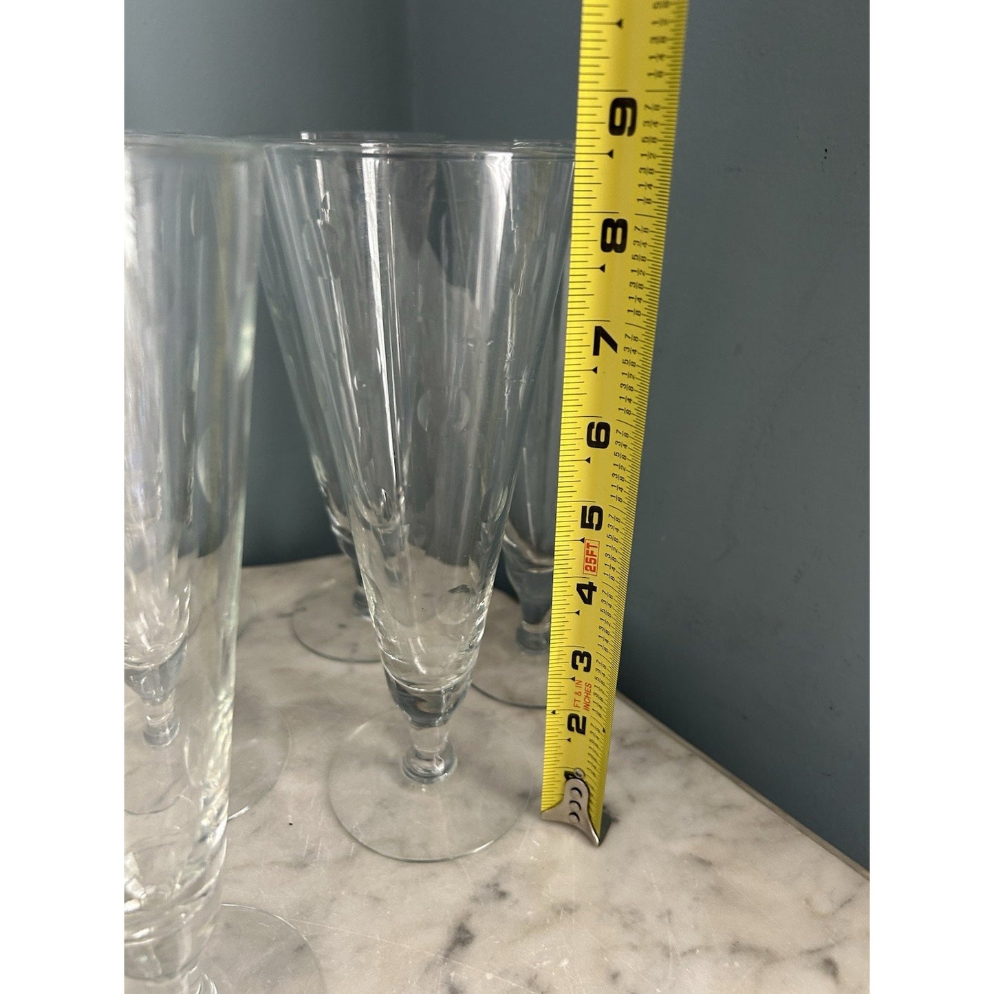 6 Hazel Arts Vintage Etched Polka Dot Champagne Glasses Pilsner Glass Coin