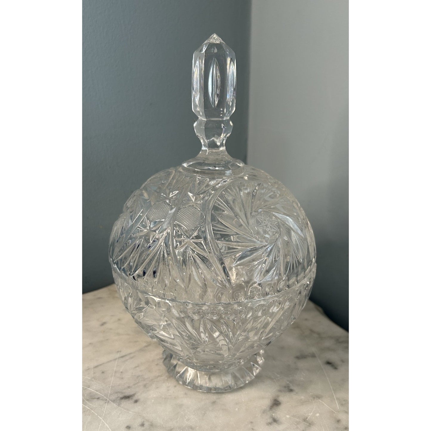 Bohemia Crystal Candy Dish Lidded Vintage Violetta Pinwheel Star of David Clear