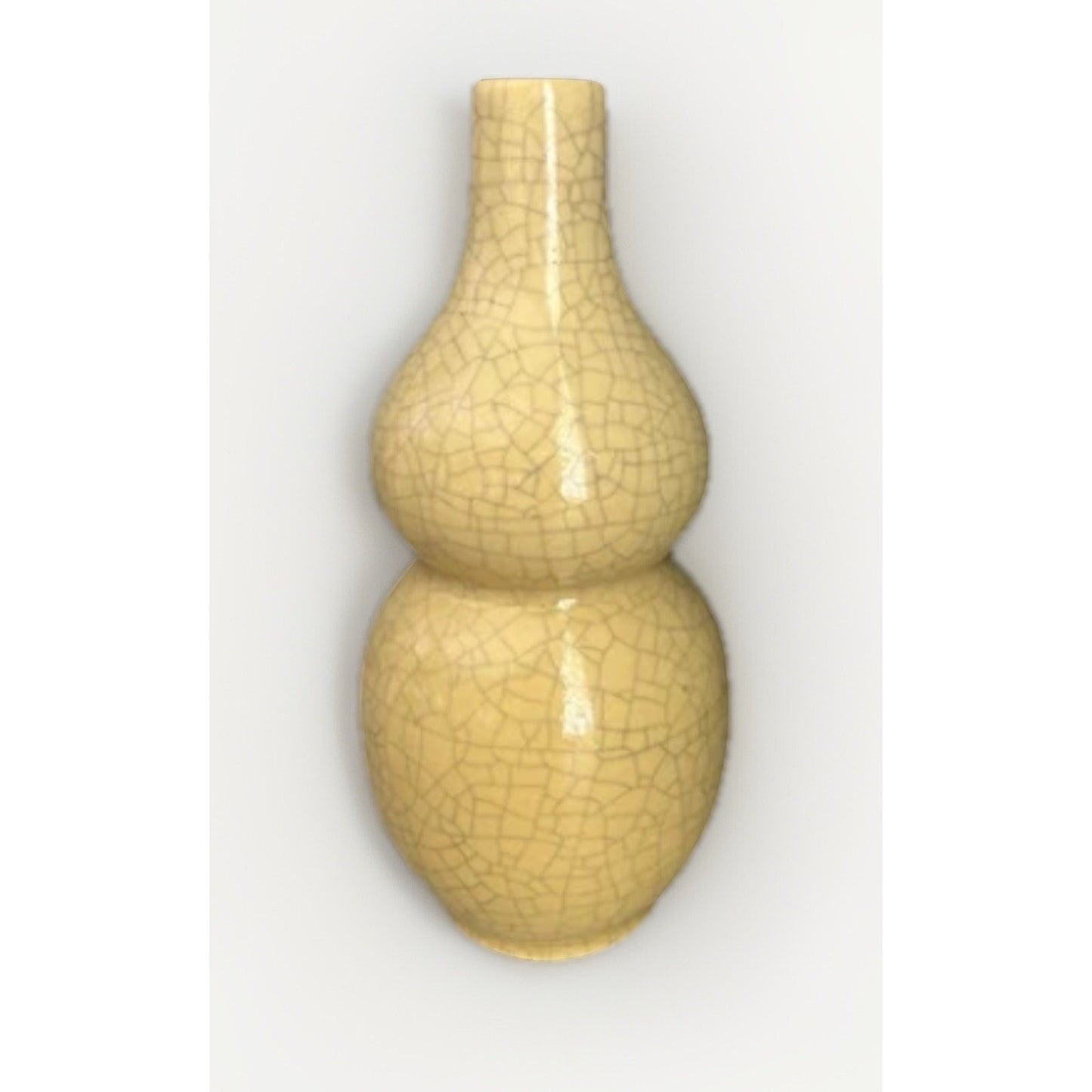 Chinese Art Yellow Glaze Porcelain Vase 7” Double Gourd 1524 Collectible Decor