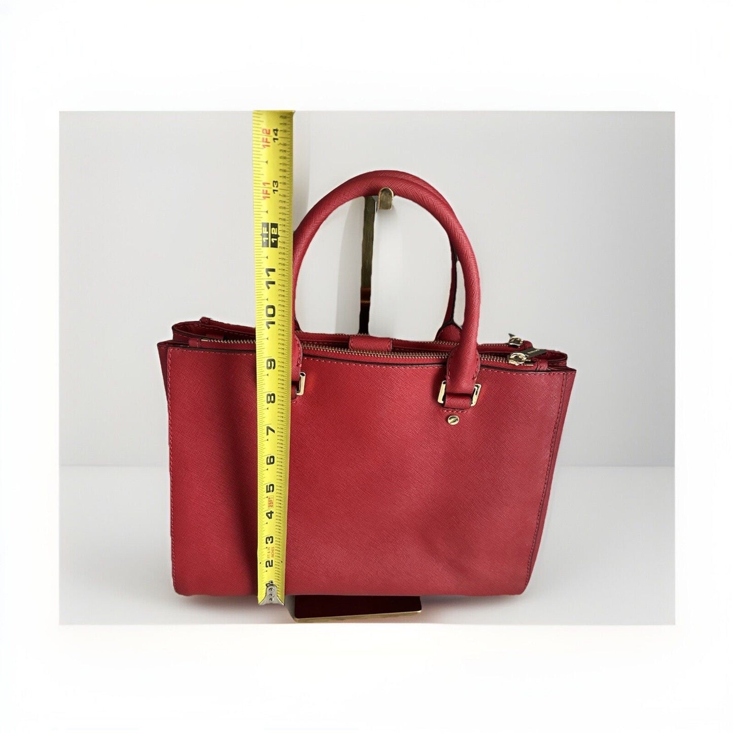 Michael Kors Sutton Red Satchel Saffiano Leather Structured Crossbody Bag MK 328