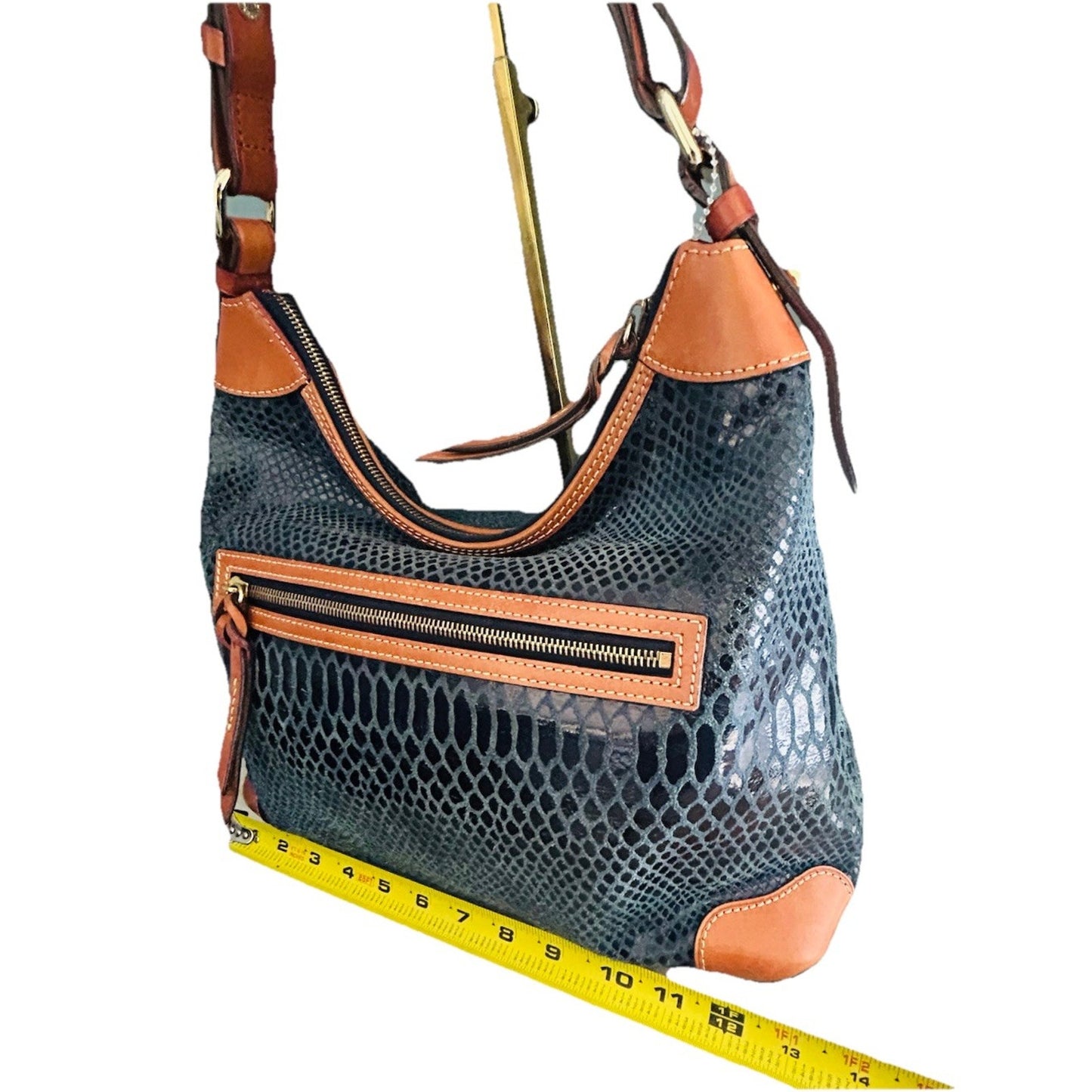 Dooney & Bourke Erica 90s Hobo Bag Snake Embossed Navy Blue Leather Suede Purse