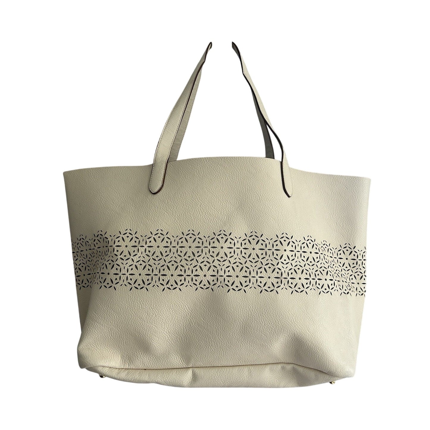 Ralph Lauren Laser Cut Perforated Chantilly Classic Tote Bag & Clutch Ivory Read