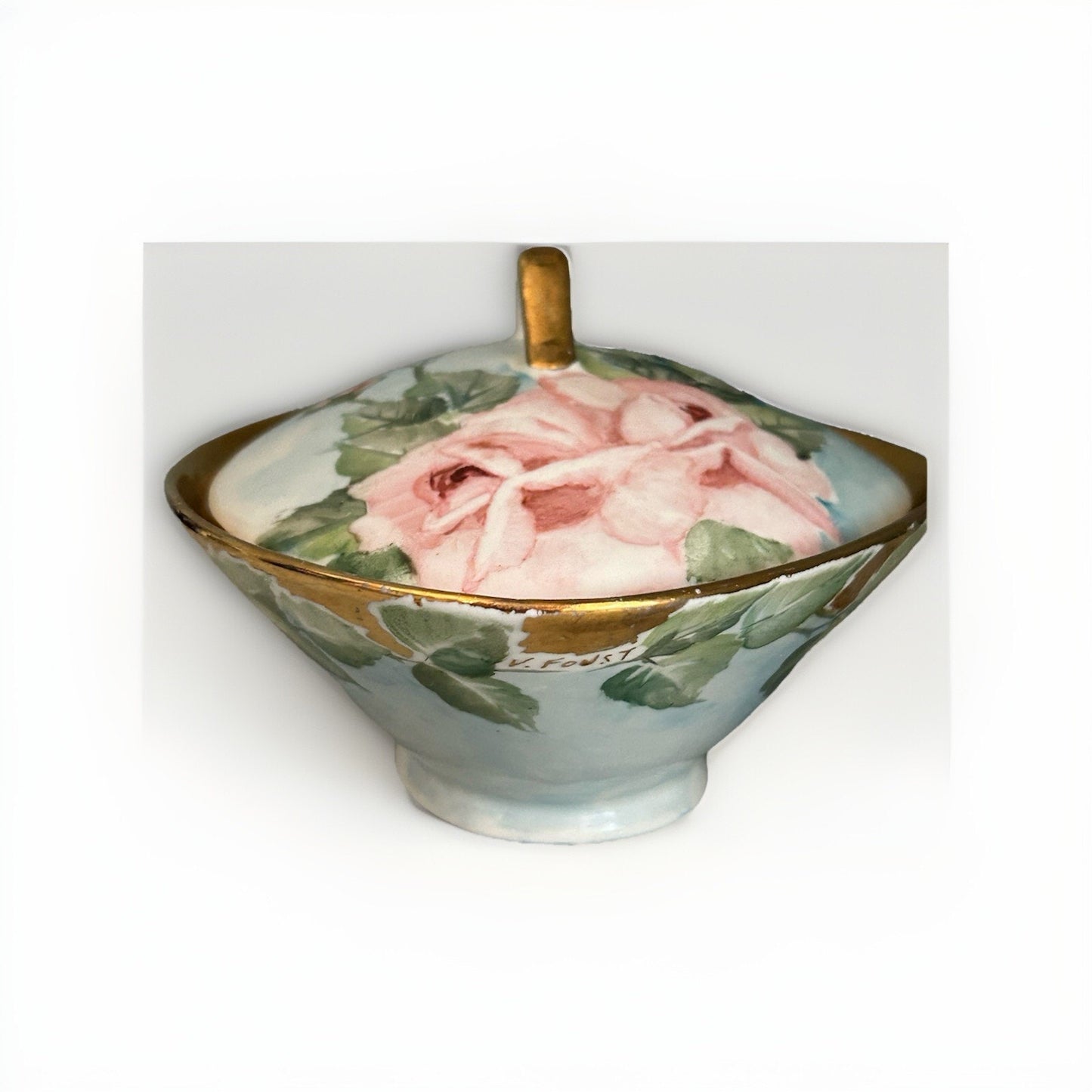 Bareuther Bavaria Lidded Dish Porcelain Germany Hand Painted Signed Foust 1959