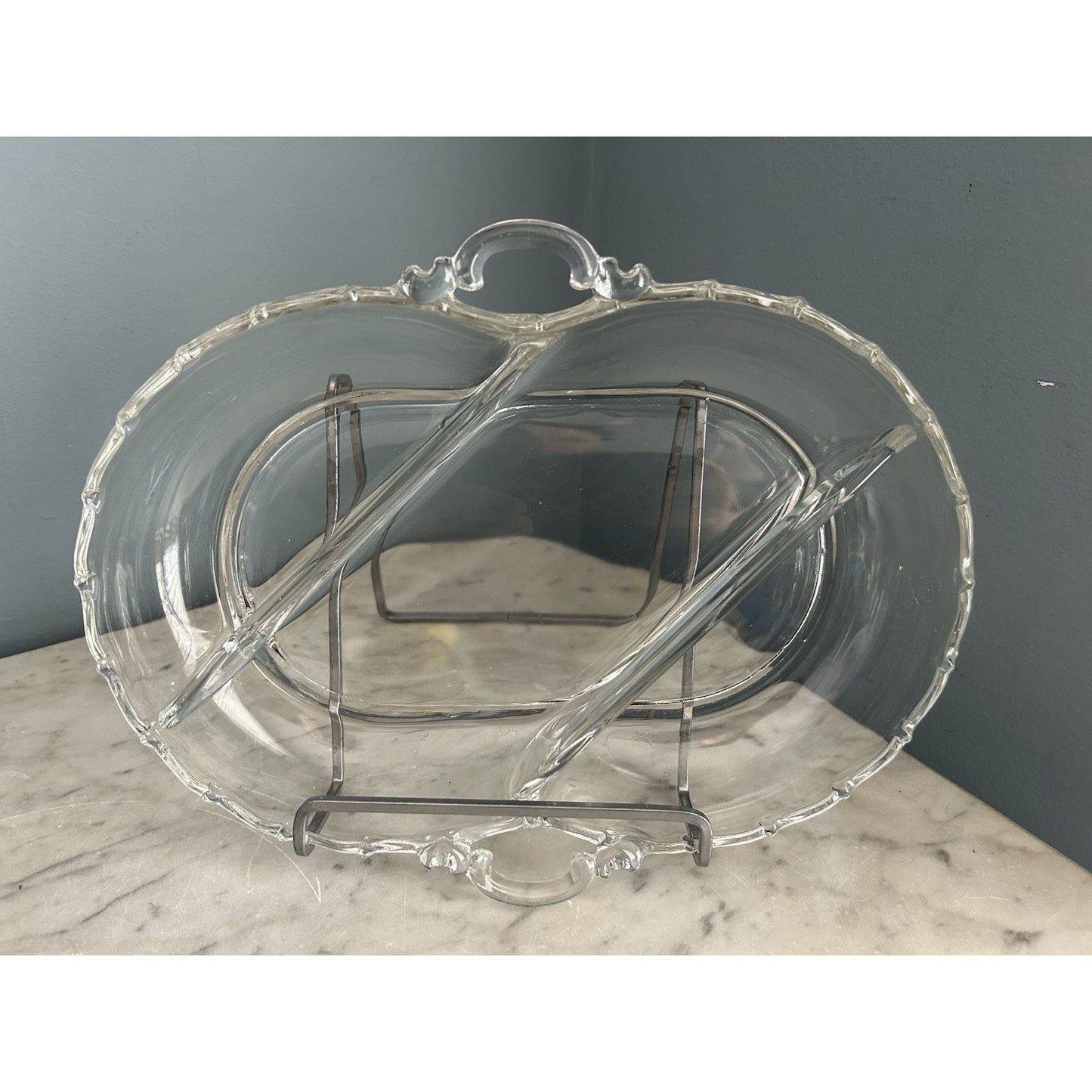 Fostoria Vintage Century Dish 3 Part Divided Handles Glass Serving Relish Nuts