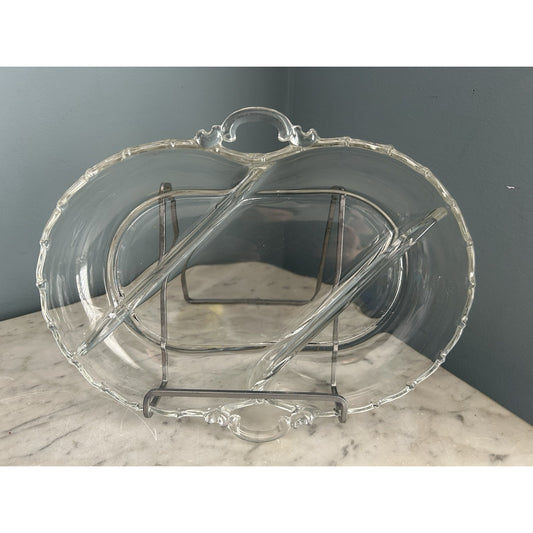Fostoria Vintage Century Dish 3 Part Divided Handles Glass Serving Relish Nuts