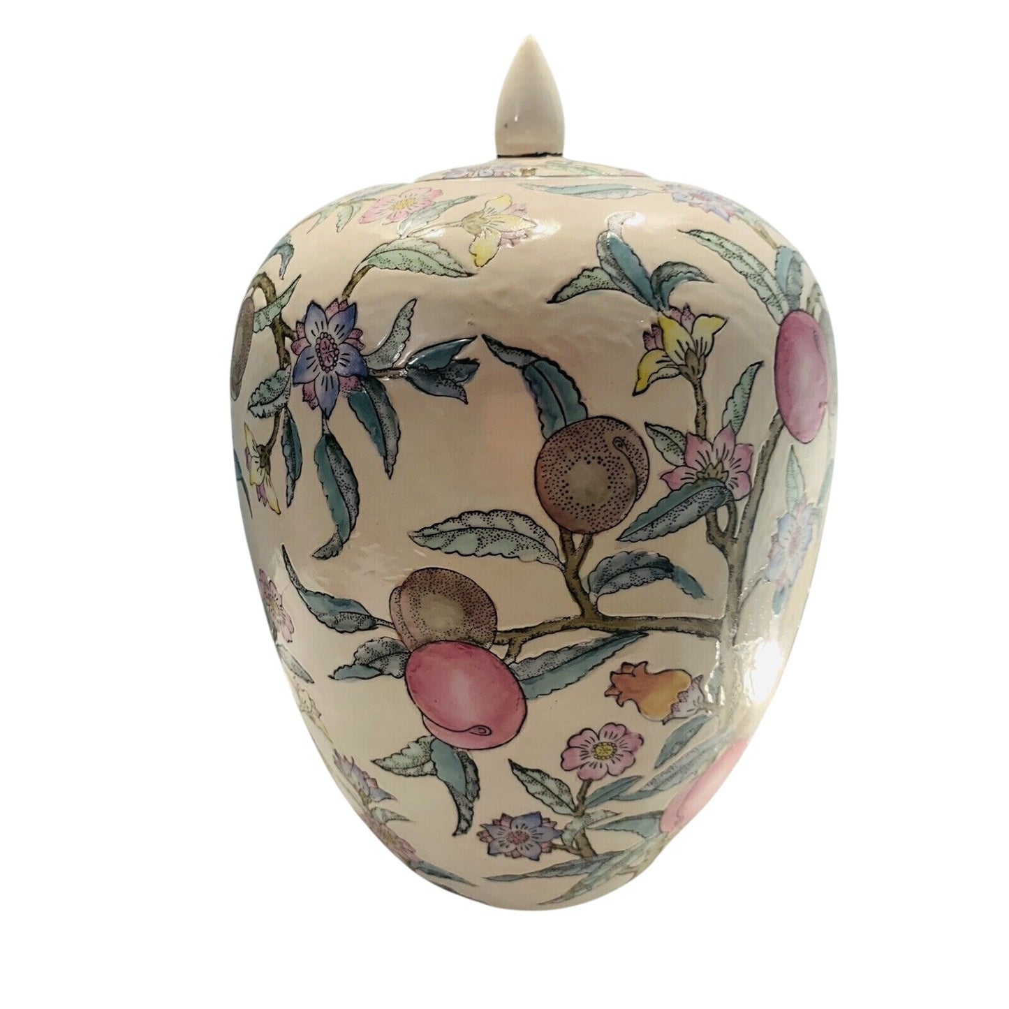 Vintage WBI Floral Botanical Chinoiserie Plum tree blossoms Ceramic Vase 12” Urn