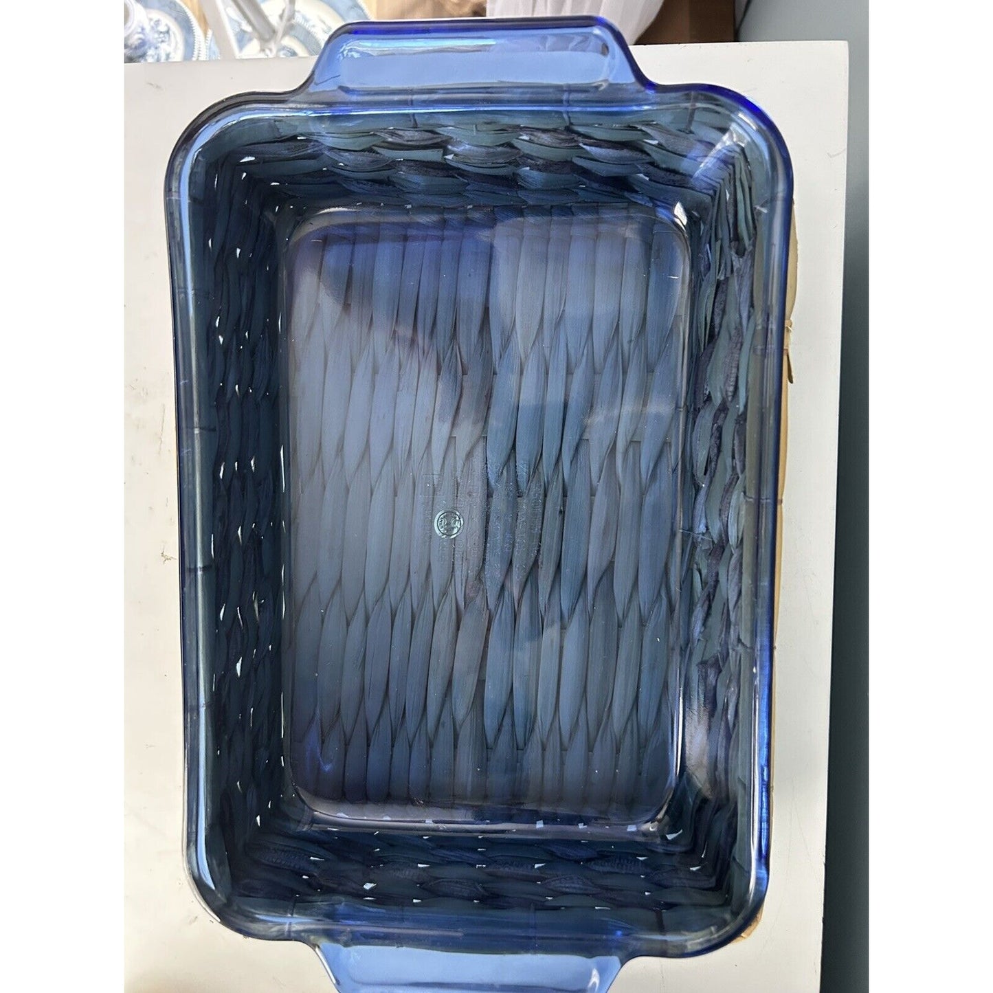 Cobalt Blue Anchor Hocking 2 Qt Baking Dish w/ Woven Basket 8" x 11" Casserole