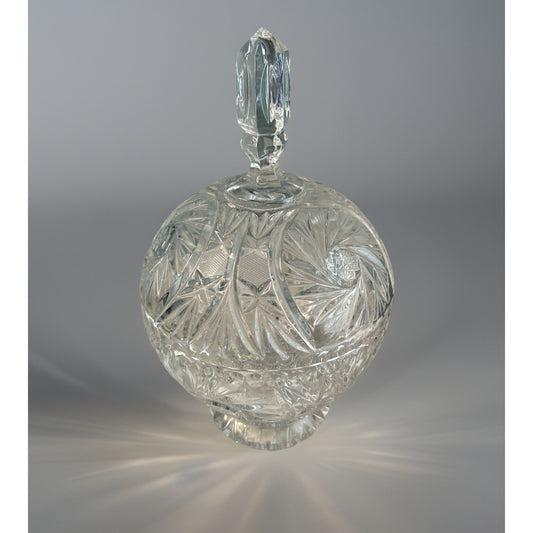 Bohemia Crystal Candy Dish Lidded Vintage Violetta Pinwheel Star of David Clear