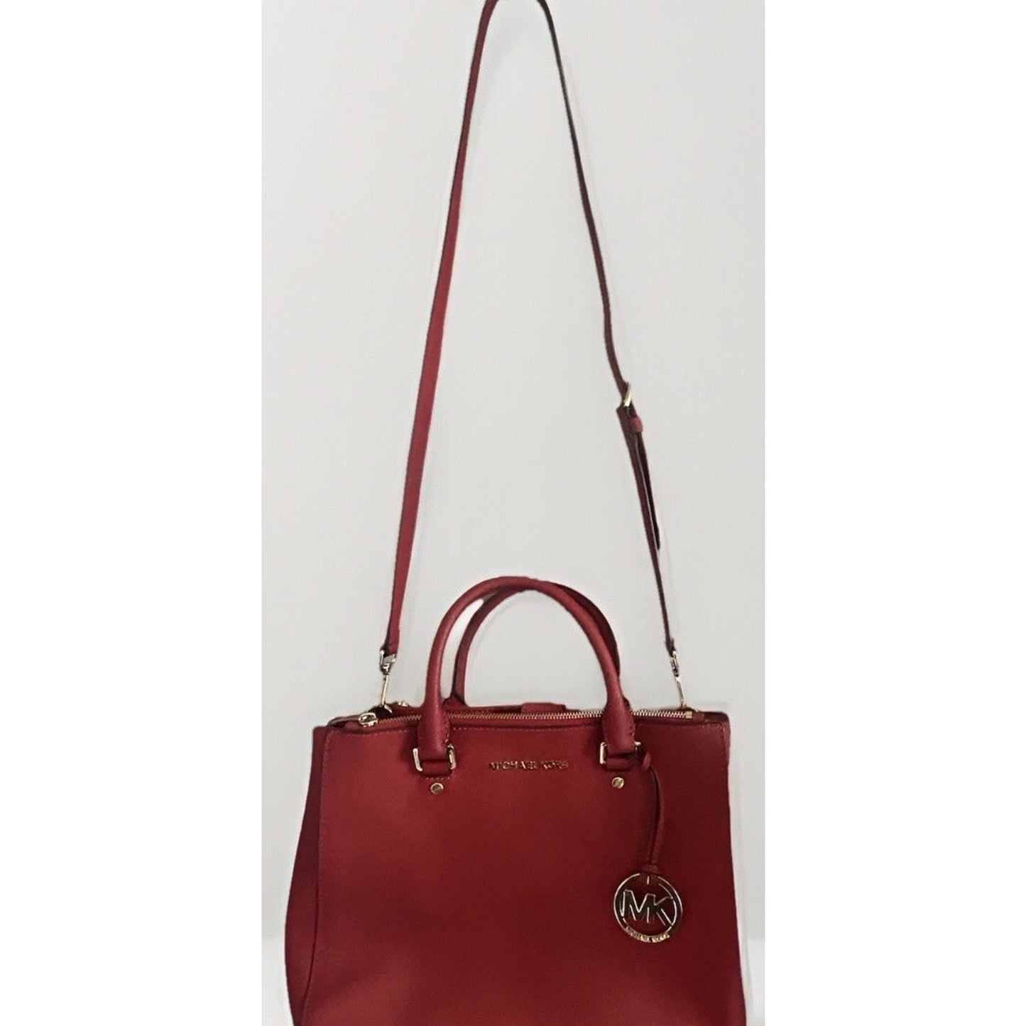Michael Kors Sutton Red Satchel Saffiano Leather Structured Crossbody Bag MK 328