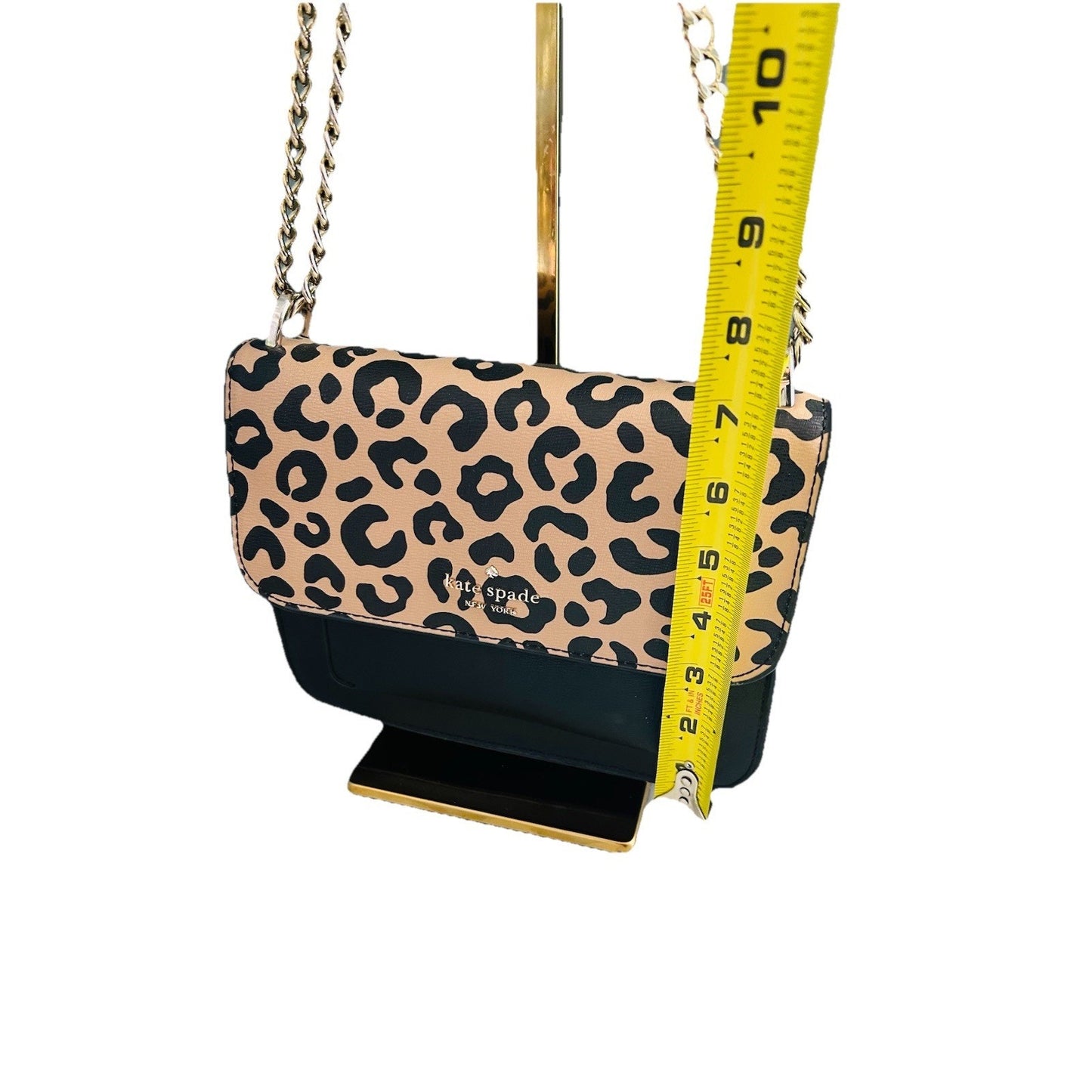 Kate Spade Leopard Print Leather Remi Flap Chain Crossbody Shoulder Bag Black