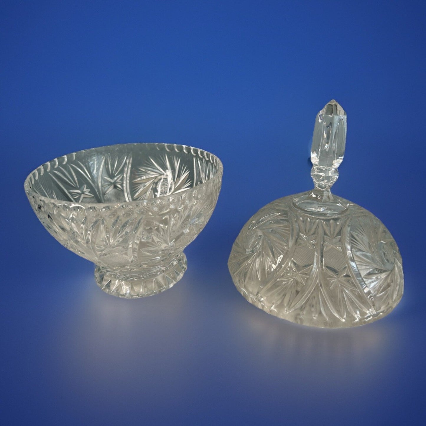 Bohemia Crystal Candy Dish Lidded Vintage Violetta Pinwheel Star of David Clear