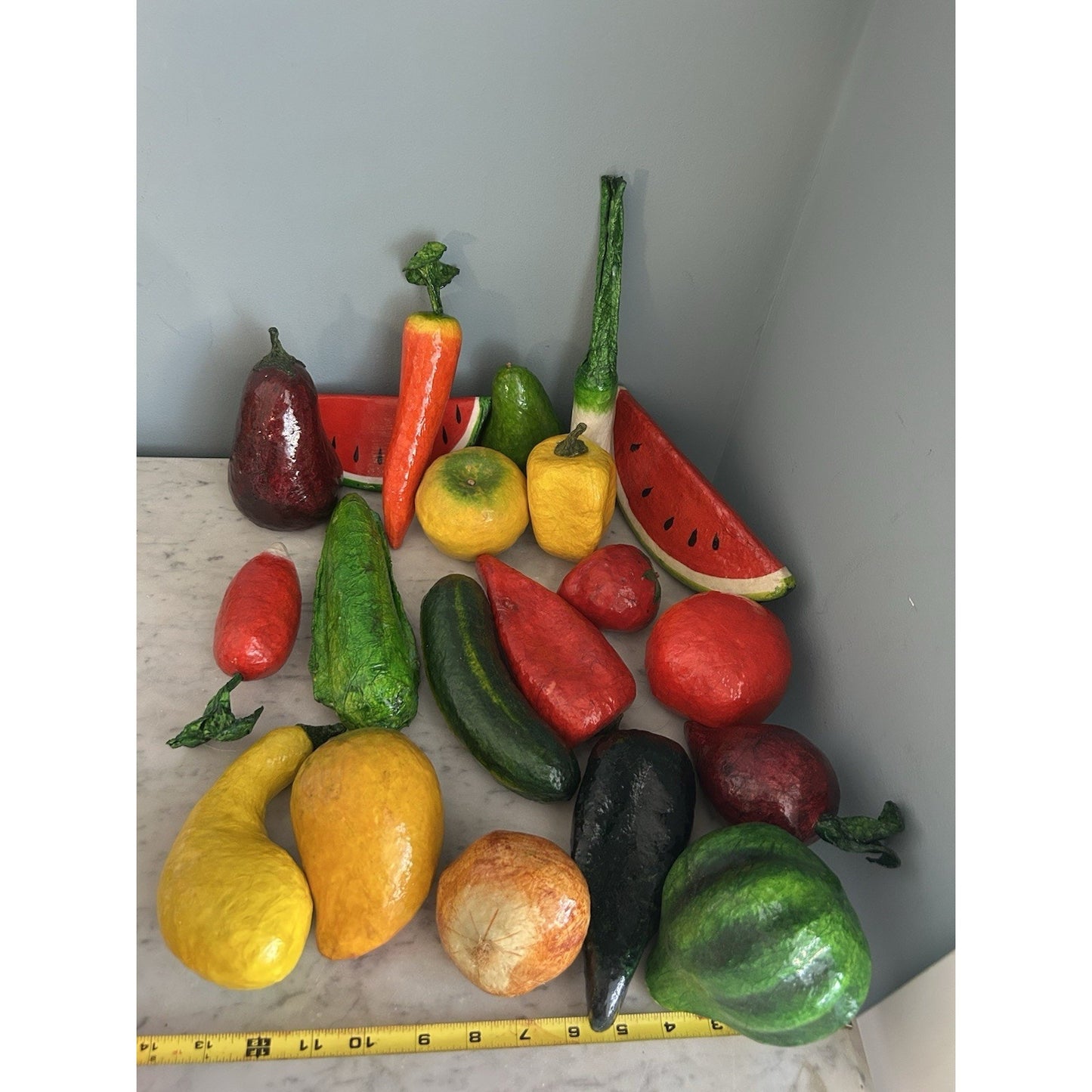 Vintage Paper Mache Handmade 20 Fruits & Vegetables MCM Folk Art faux Fake