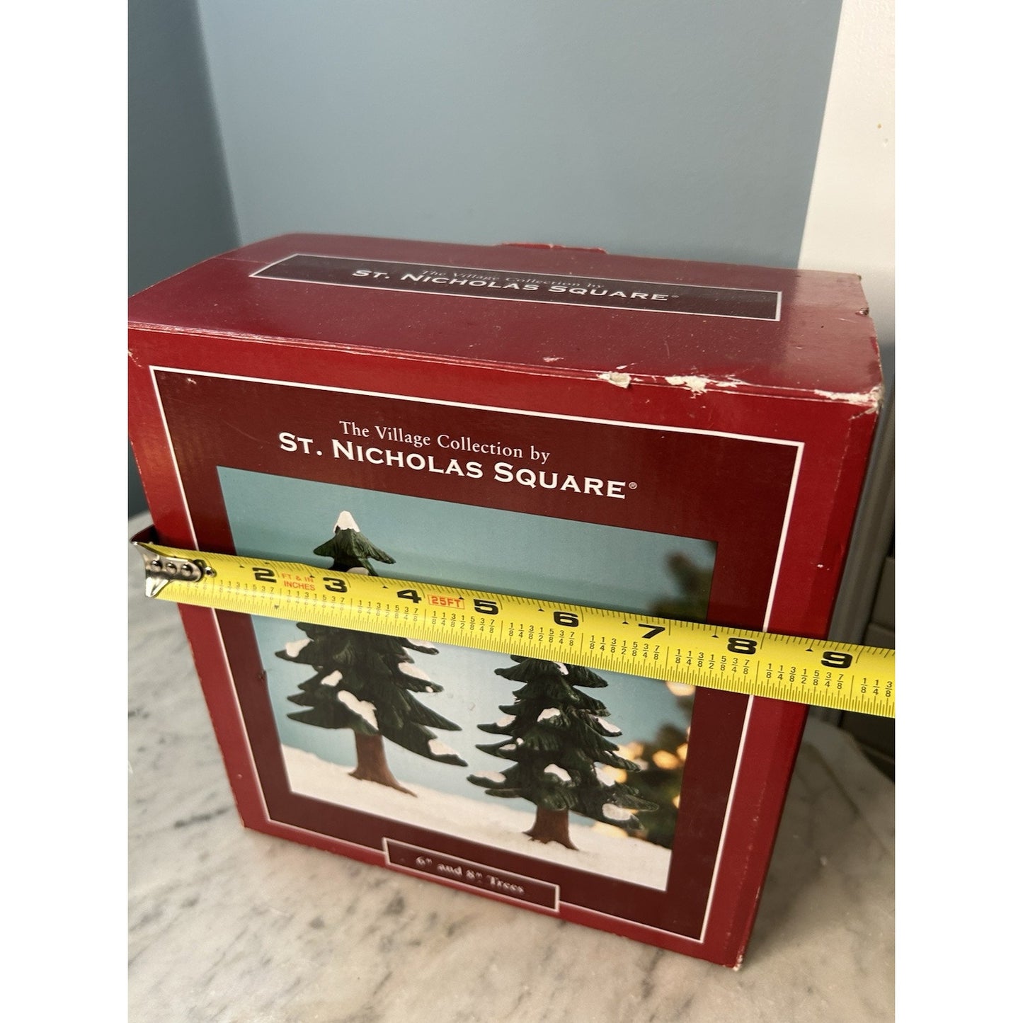 St Nicholas Square Village Collection 6" & 8" Pine Trees Hand Painted w/ Box