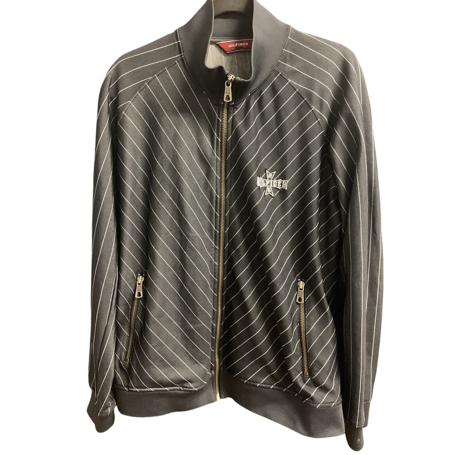 Tommy Hilfiger Vintage Red Label Denim XL Men’s Jacket Black Pin Stripe Full Zip Rock