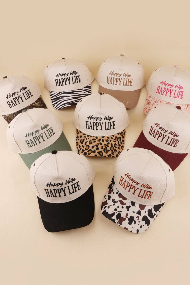 Happy Wife Happy Life Two Tone Snapback Hat: LEOPARD / 1(ONE SIZE)