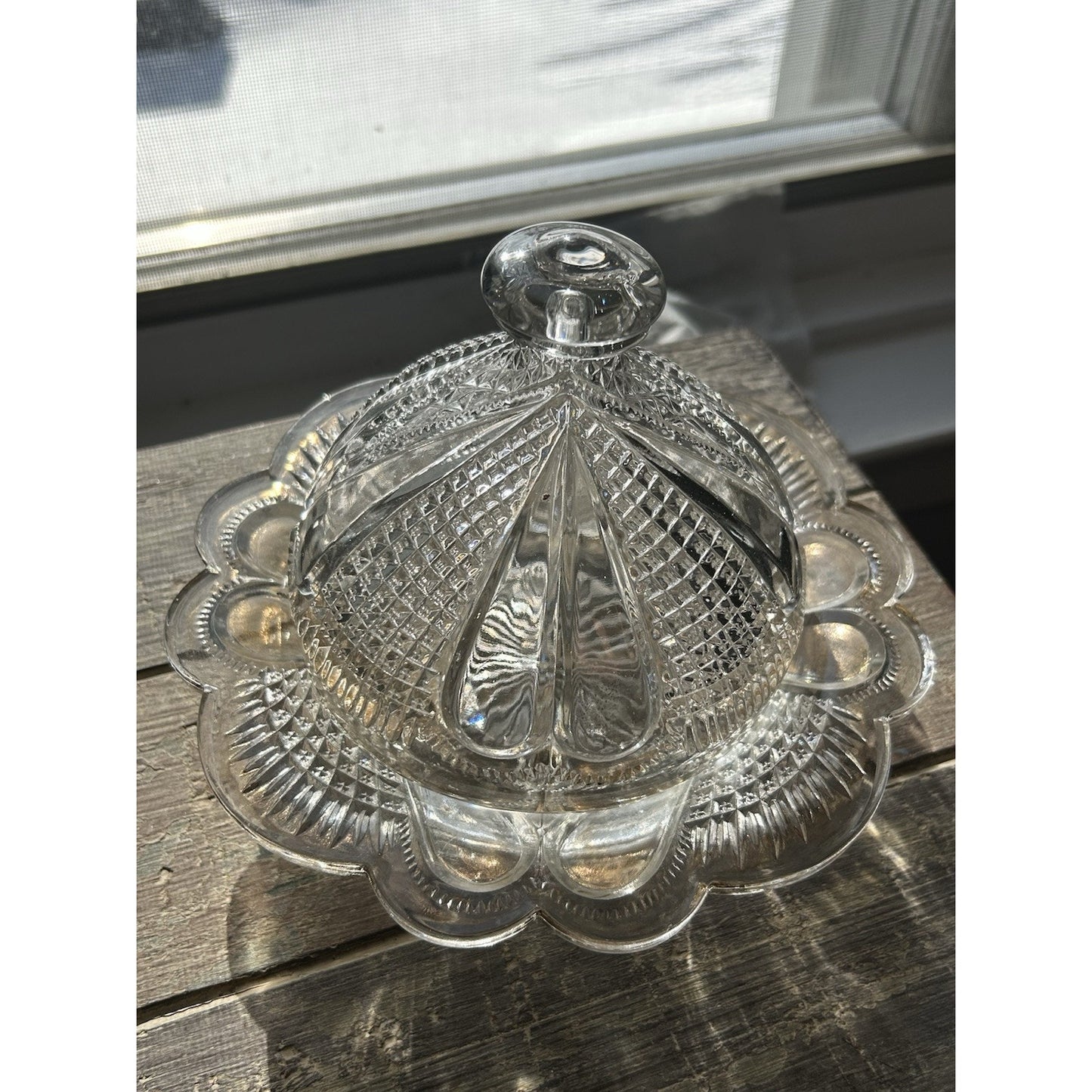 Vintage Gold Trim Glass Butter Dish Cheese Dome Cover 2pcs Covered Lid