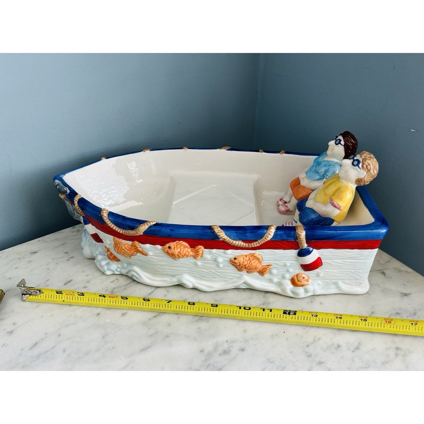 Platter Ceramic Boat Nautical Chip Dip Tray FWC Birthday Party Salsa Dip Beach