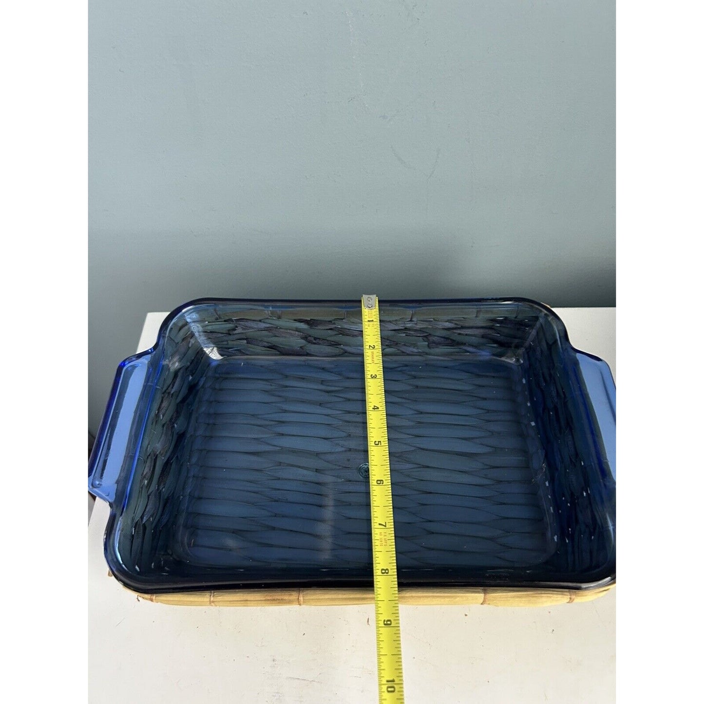 Cobalt Blue Anchor Hocking 2 Qt Baking Dish w/ Woven Basket 8" x 11" Casserole