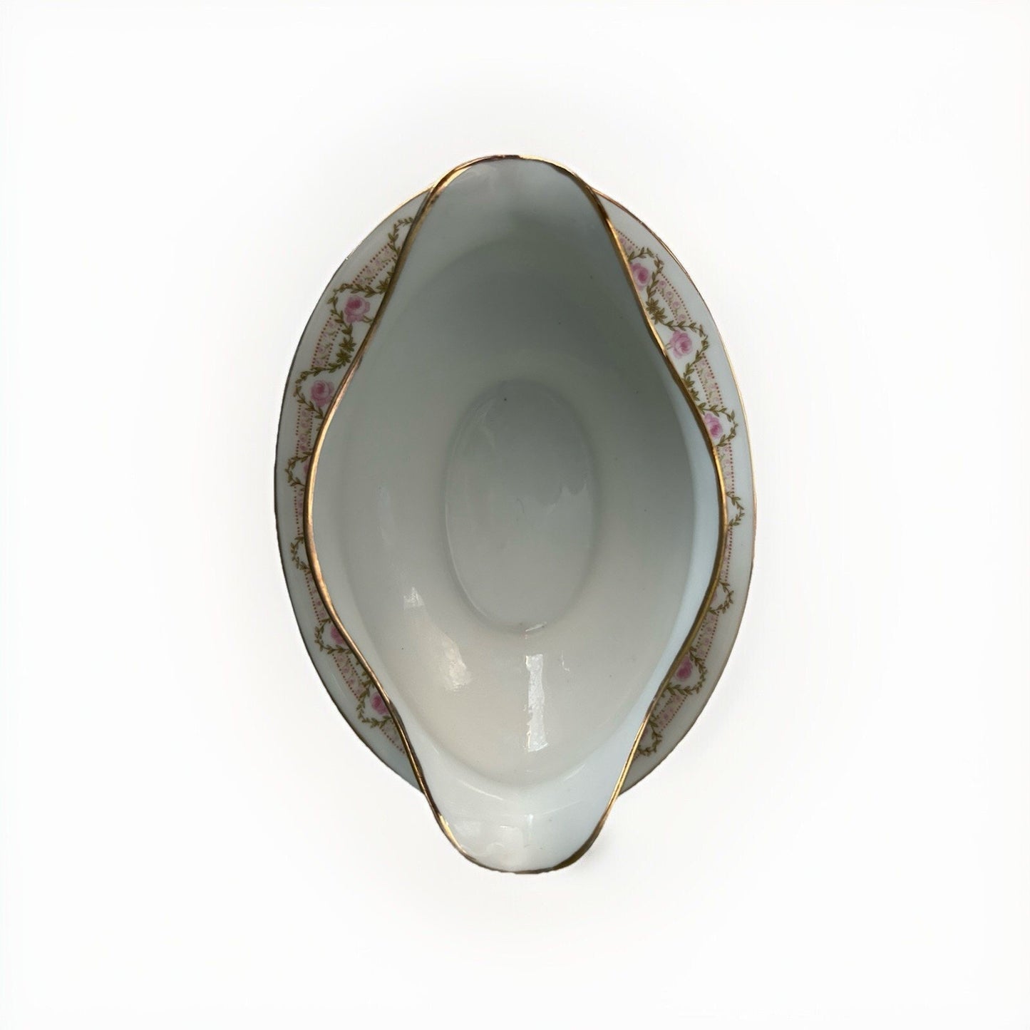 Antique Limoges Wm Guerin & Co. GUE19 Pink Roses Gravy Boat attached Underplate