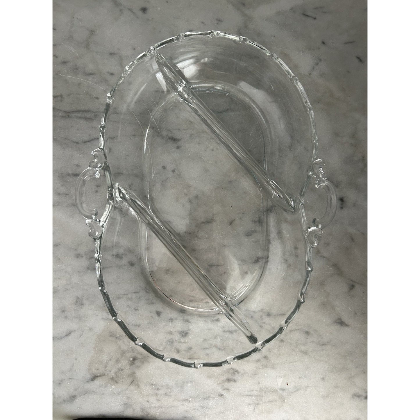 Fostoria Vintage Century Dish 3 Part Divided Handles Glass Serving Relish Nuts