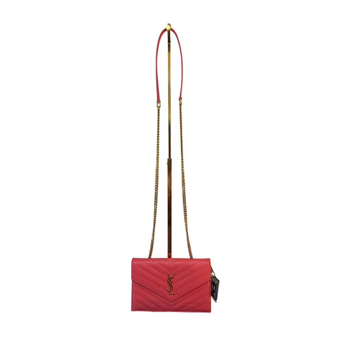 YSL Saint Laurent Grain De Poudre Matelasse Chevron Pink Leather Cross Body Bag