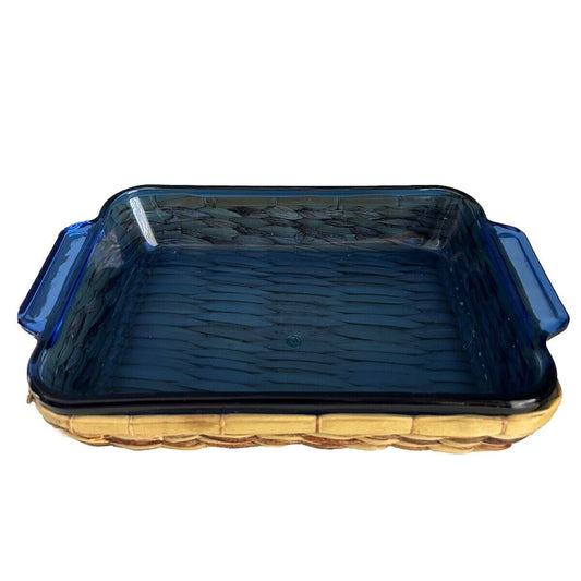 Cobalt Blue Anchor Hocking 2 Qt Baking Dish w/ Woven Basket 8" x 11" Casserole