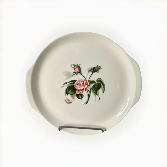 Vintage Universal Ballerina Rose Serving Plate USA Platter Pink Flower Handles