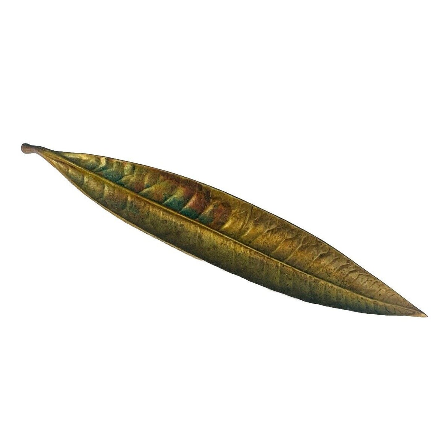 Vintage Solid Brass Euphorbia Codiacum Leaf Dish 1948 Virginia Metalcraft Tray