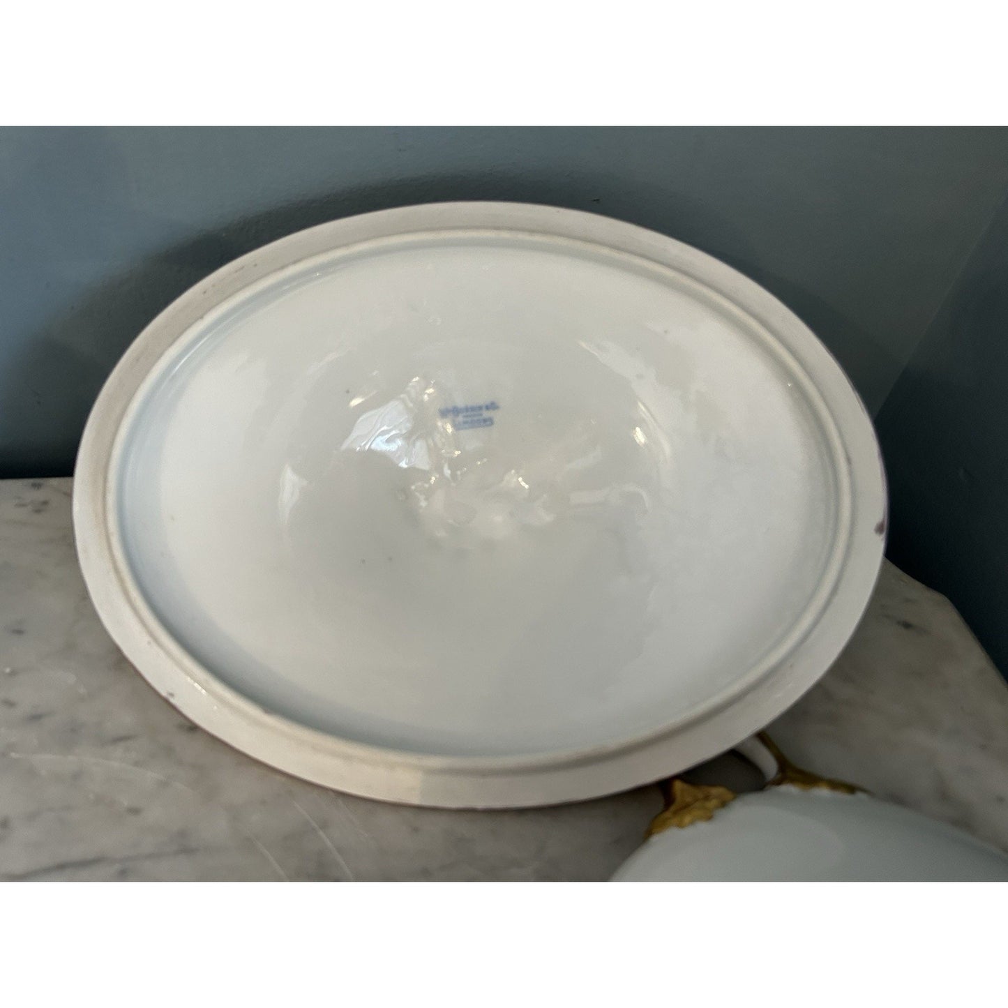 Oval Covered Serving Bowl lid Limoges Wm Guerin GUE19 Pink Roses Antique Gold