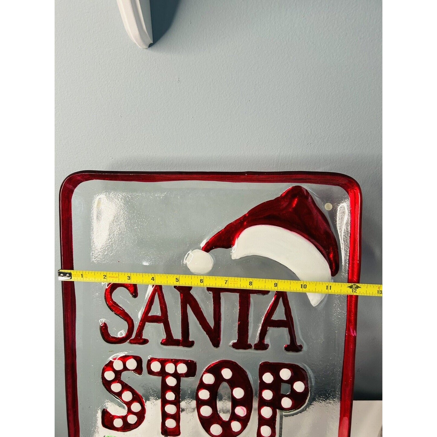 17” x 12” Large Christmas Serving Platter Infused Glass 14" Santa Stops Here