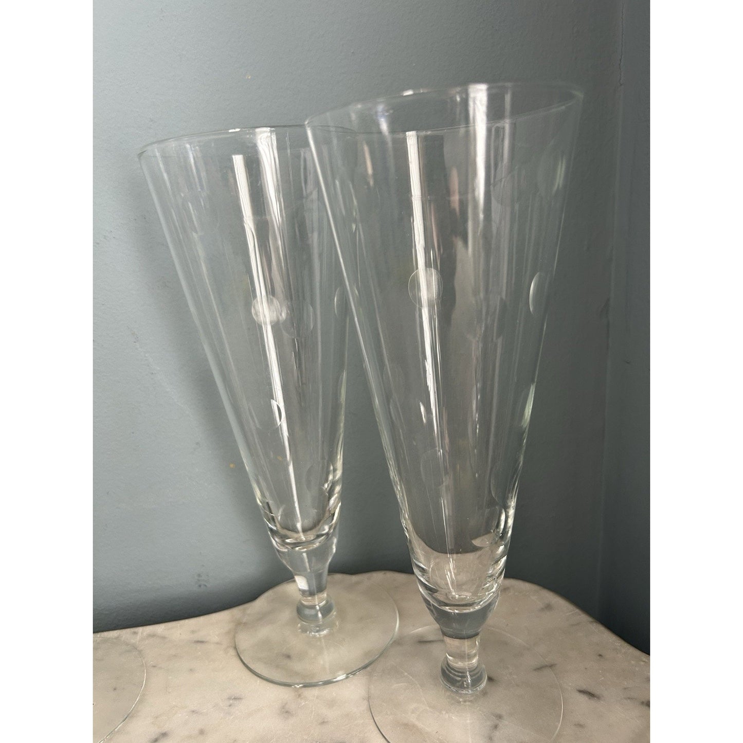 6 Hazel Arts Vintage Etched Polka Dot Champagne Glasses Pilsner Glass Coin