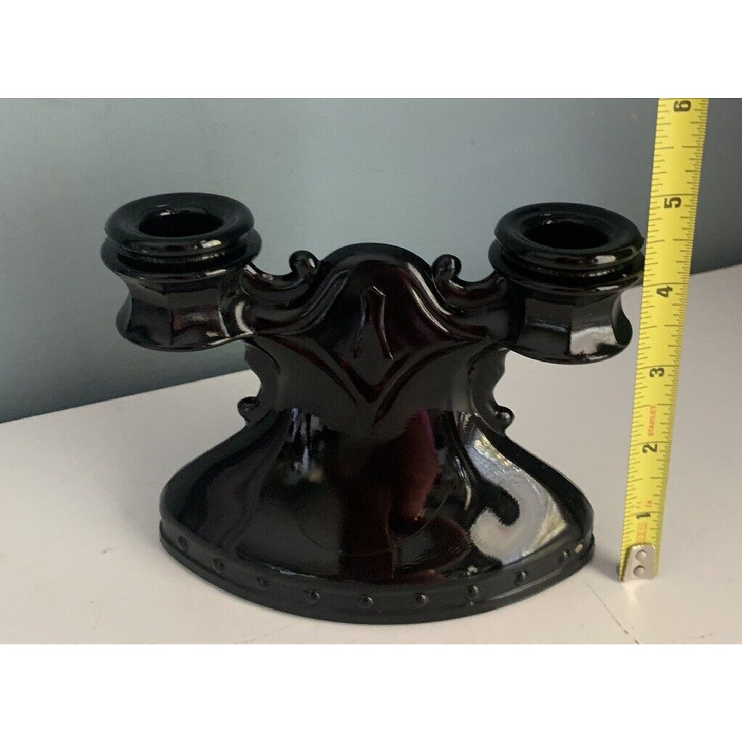 L.E. Smith Vintage Pleasant Black Glass Candlestick Holder Halloween Renaissance