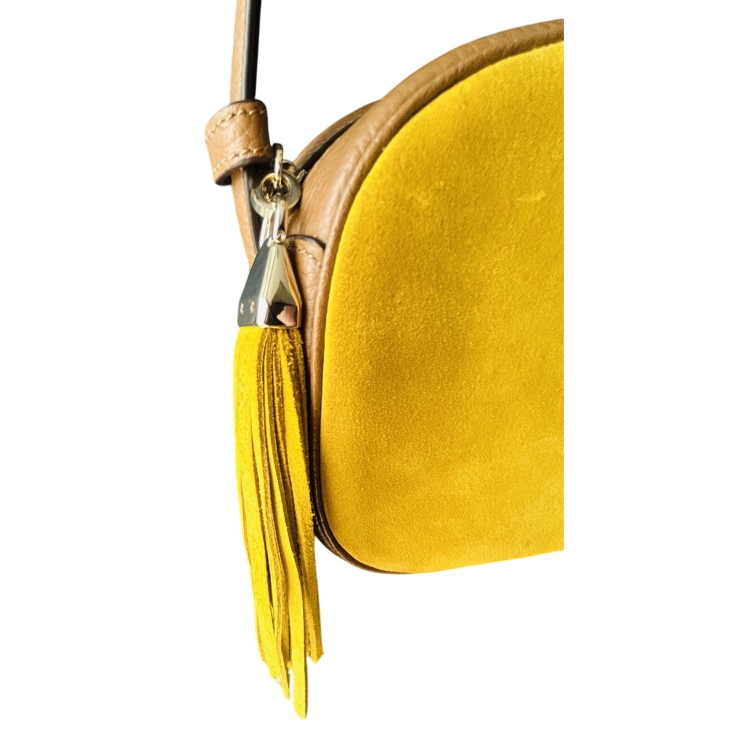 Kate Spade Kourtney Suede Leather Yellow Camera Bag Tassel Crossbody New Condition