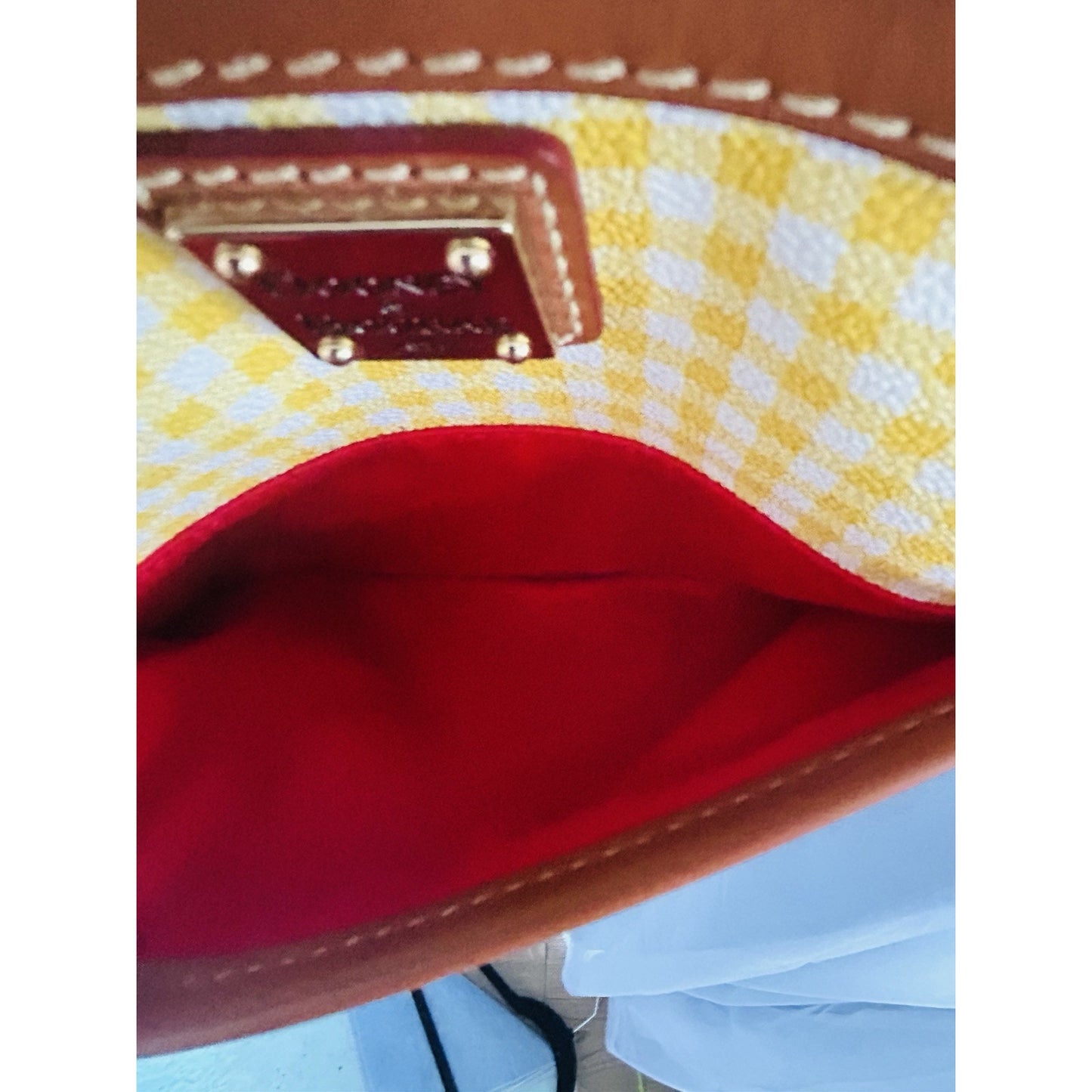 New Dooney & Bourke Domed Small Crossbody Gingham Yellow White Plaid Handbag NWT