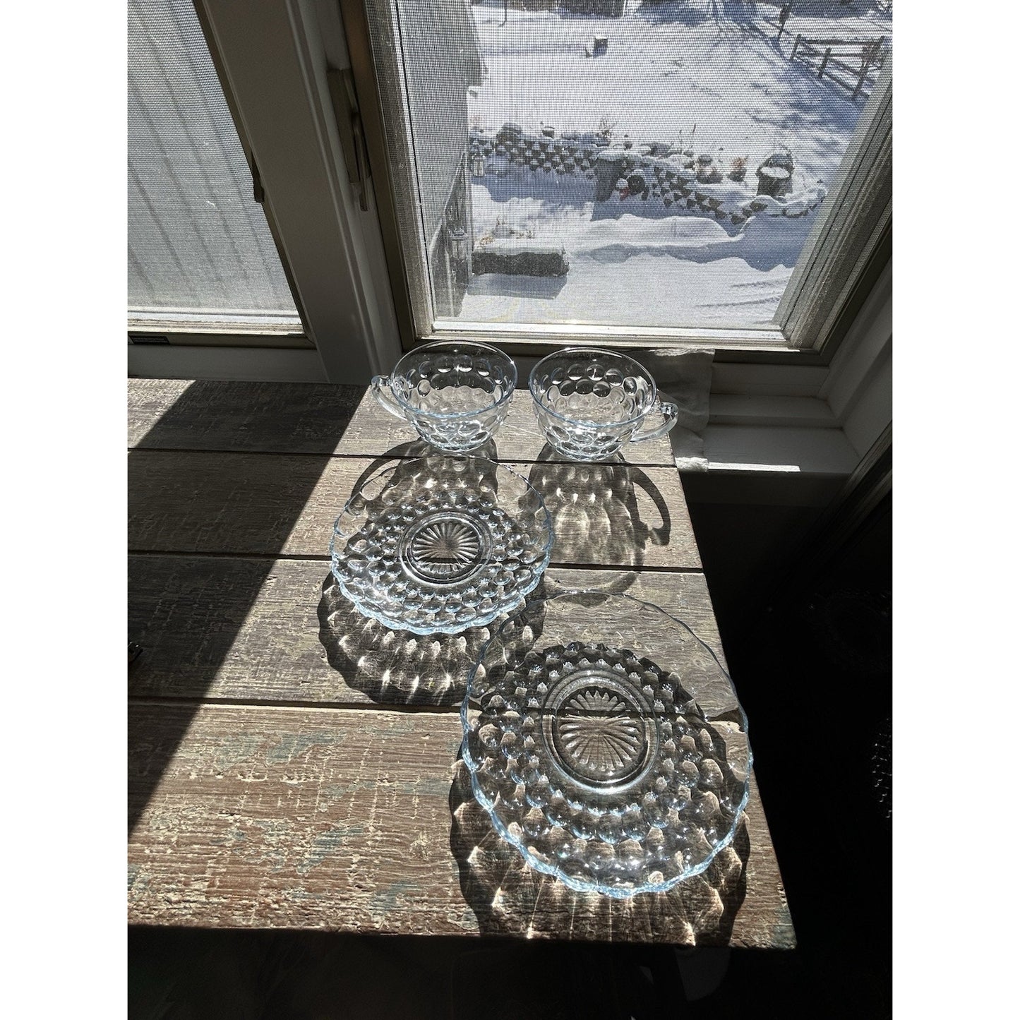 2 Anchor Hocking Fire King Blue Bubble Cup Saucer MCM 1940-1965 Coffee Tea