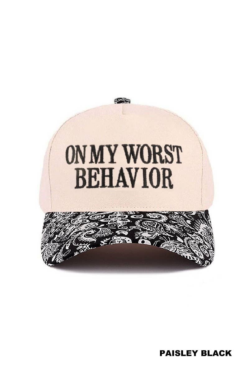On My Worst Behavior Two Tone Canvas Cotton Cap: LEOPARD / 1(ONE SIZE)