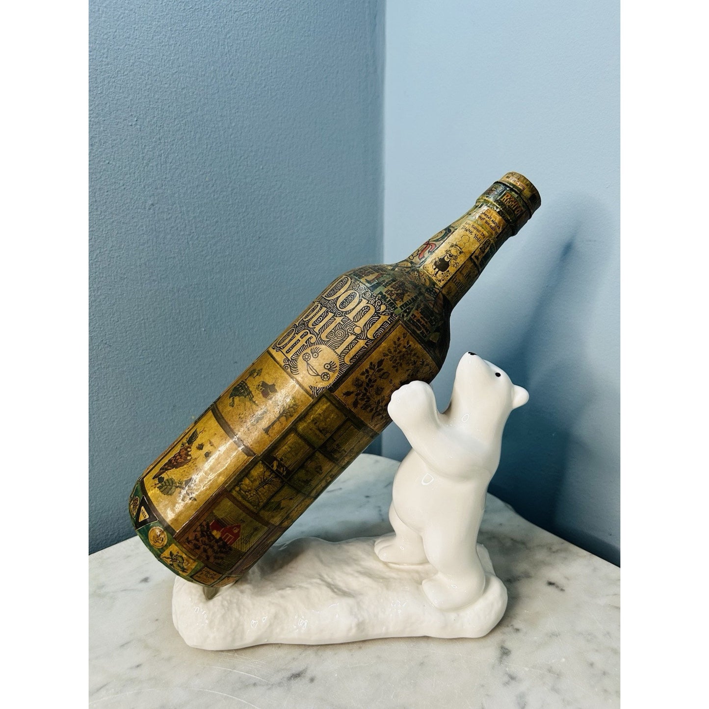 New Polar Bear White Ceramic Wine Bottle Holder Stand Rack Kitchen Bar Lodge