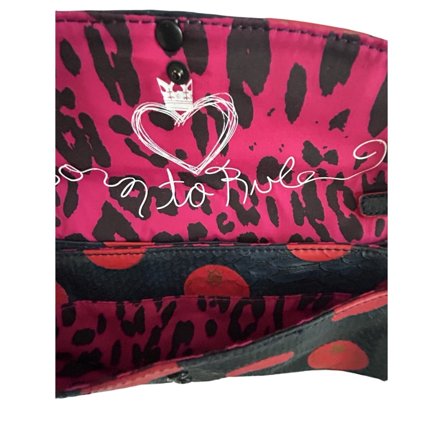 Vera Wang Princess "Born to Rule" Clutch Crossbody Handbag Polka Dots Blue Pink