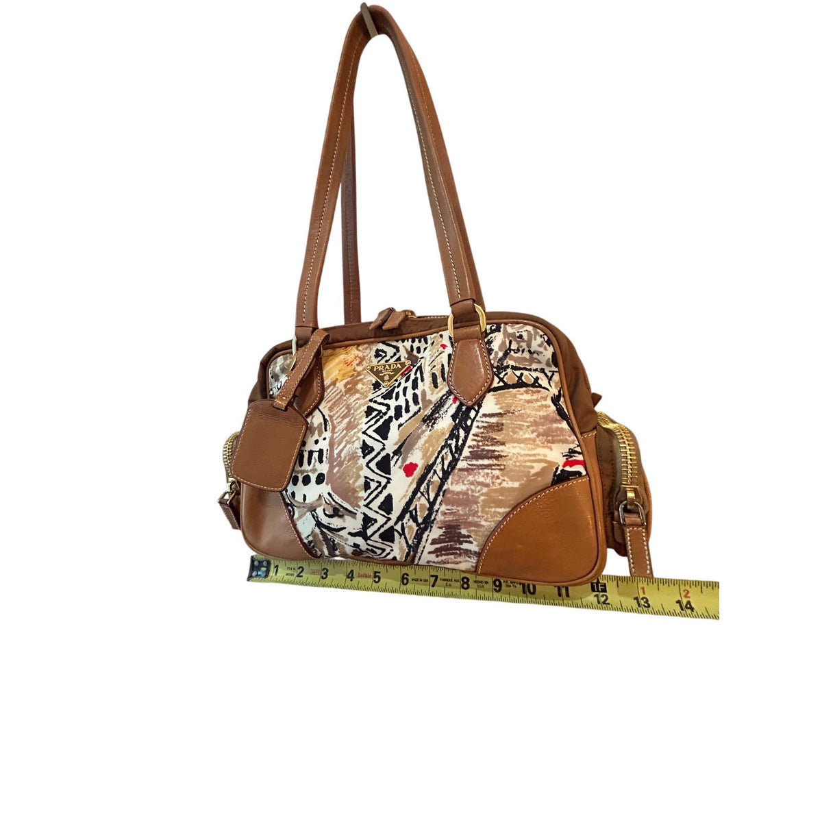 PRADA St. Venez Canapa Vintage Venice Gondola Sketch Print Bauletto Bag Satchel