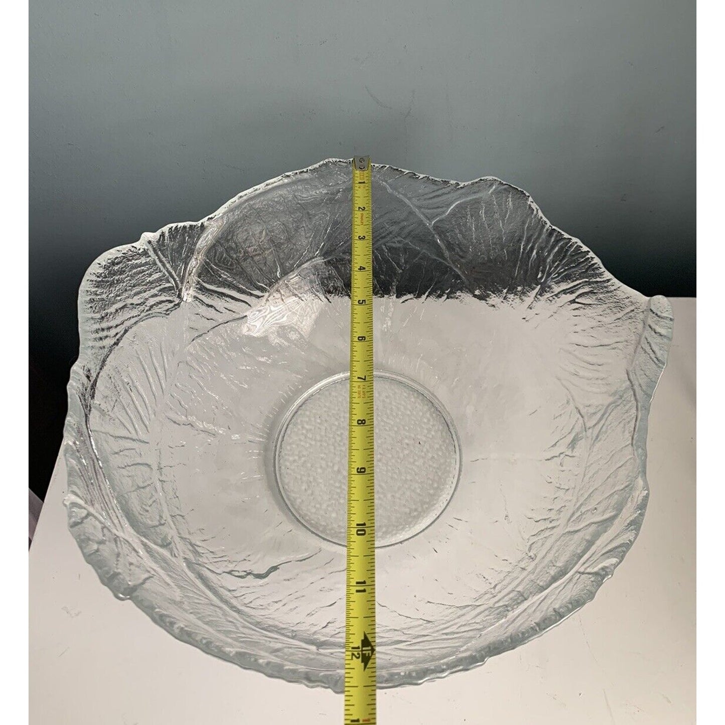 2408 Viking Cabbage Clear Textured Leaf Glass X Large Serving Bowl Centerpiece