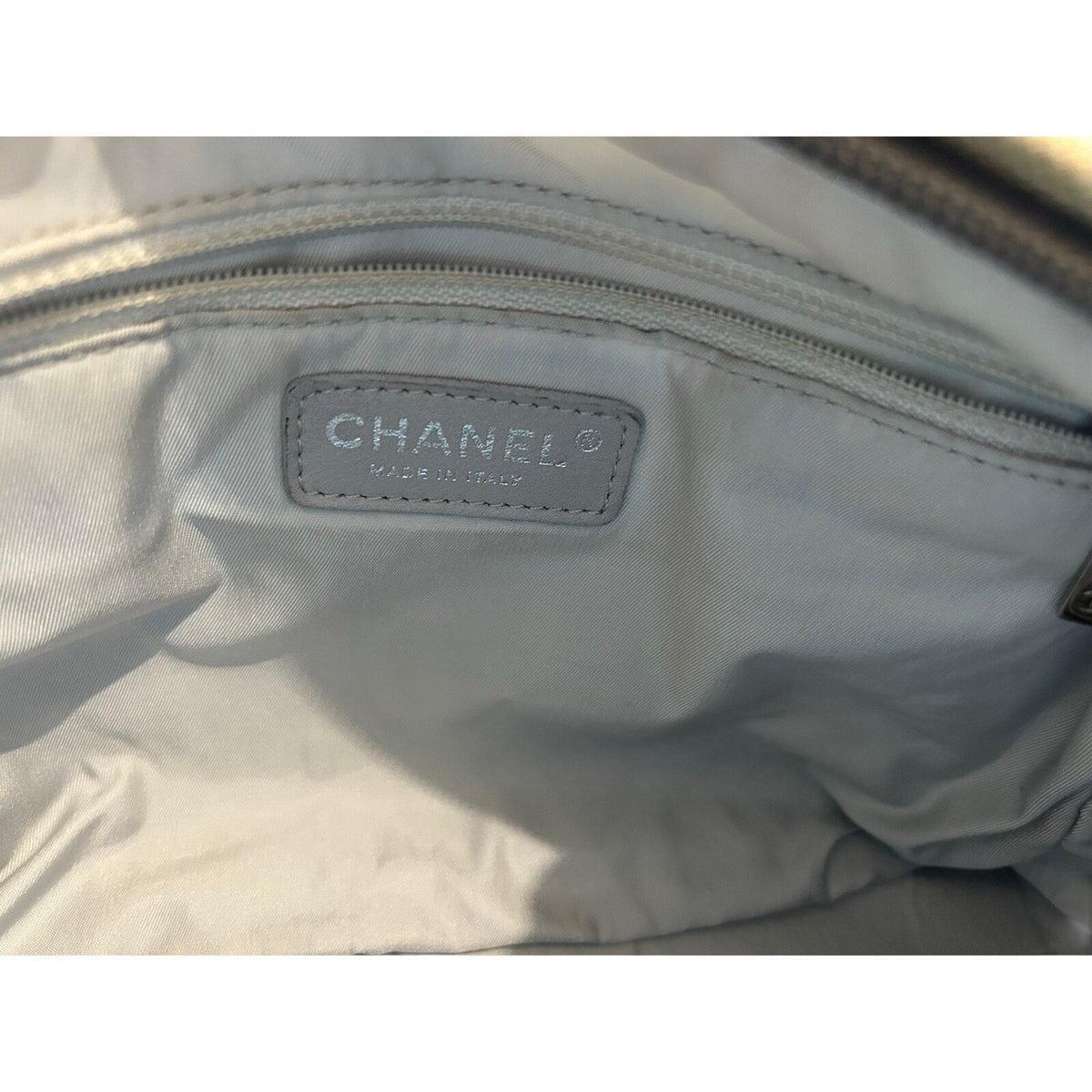CHANEL Paris-Biarritz Tote Bag Hobo Bag CC Charm Metallic Silver Purse 12”