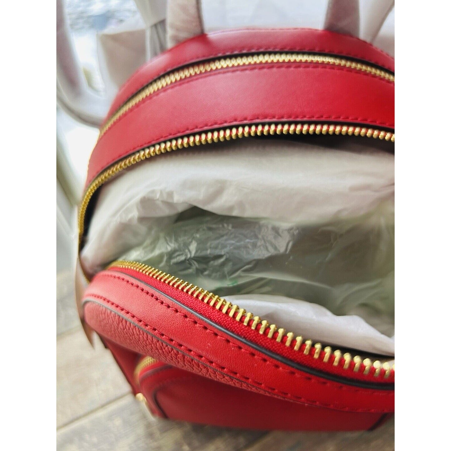 NWT Michael Kors Jaycee Medium Zip Pocket Backpack Leather Bright Red MSRP $498