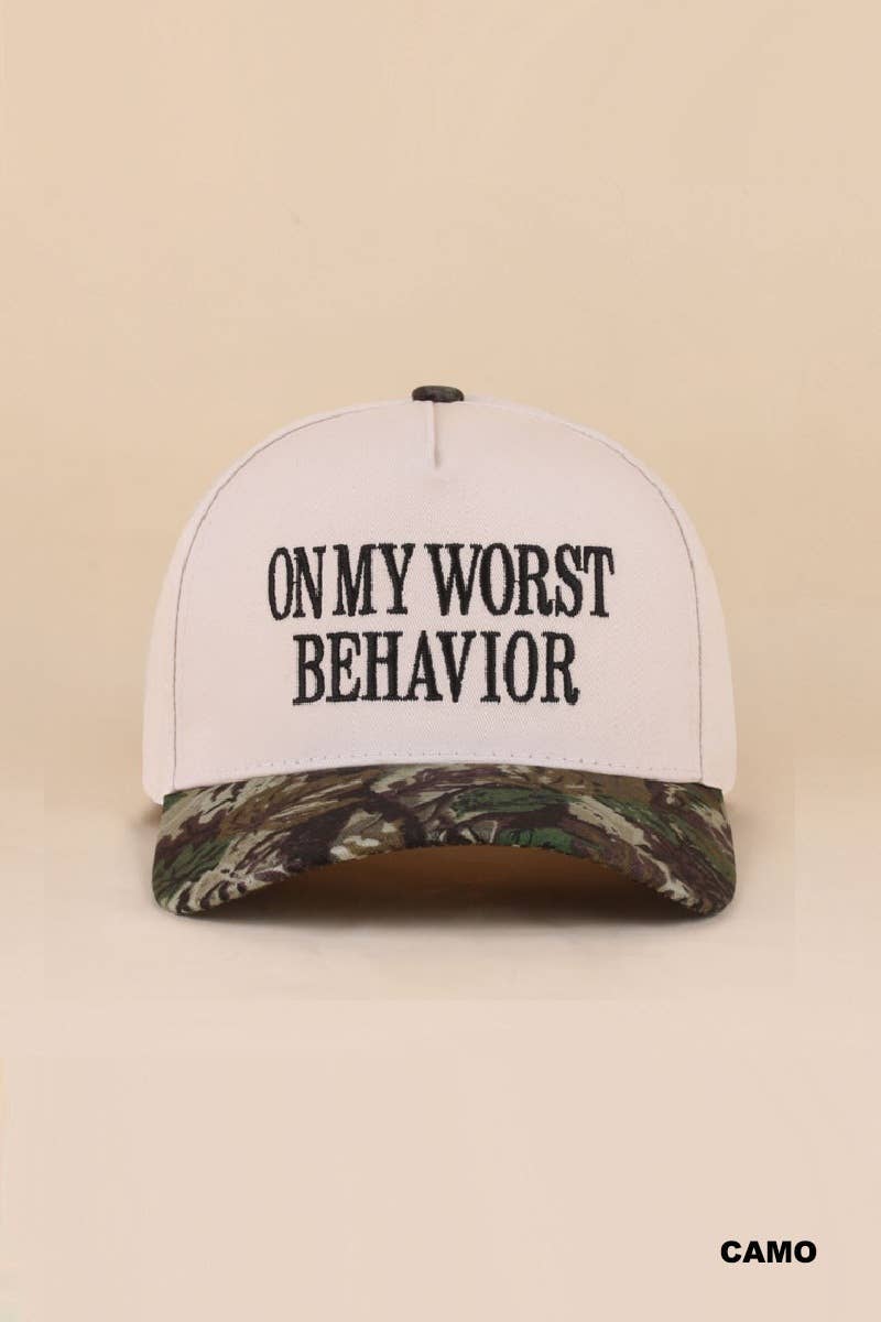On My Worst Behavior Two Tone Canvas Cotton Cap: LEOPARD / 1(ONE SIZE)
